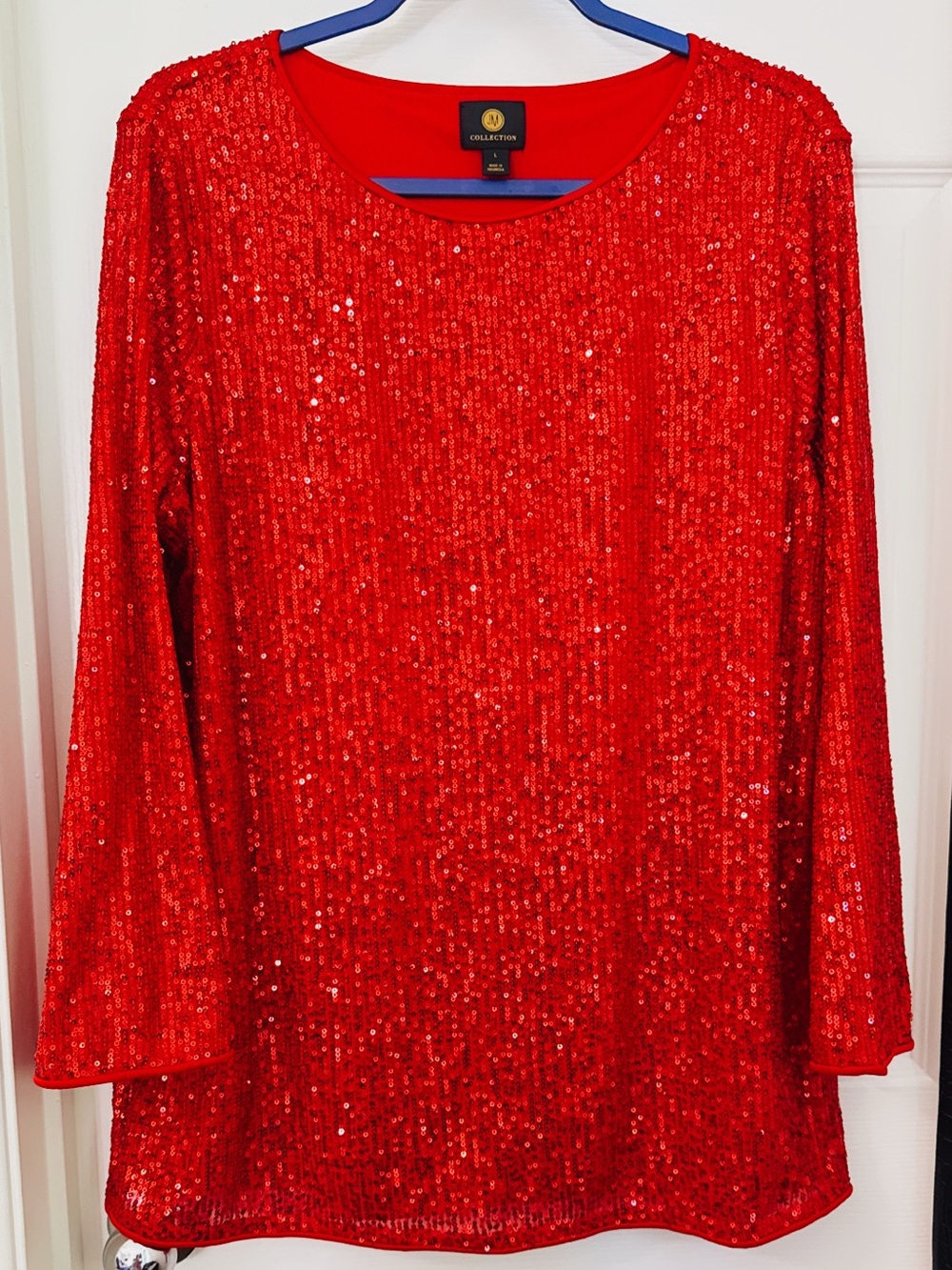 NWOT JM Collection Red Sequin Long-Sleeve Blouse